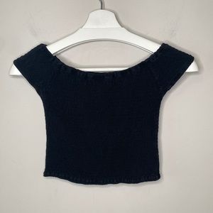Brandy Melville Black Elasticated Ruched Off Shoulder Crop Top